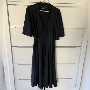 Elhoffer Design Essentials Black Flutter Sleeve Midi Wrap Dress XXL Pockets